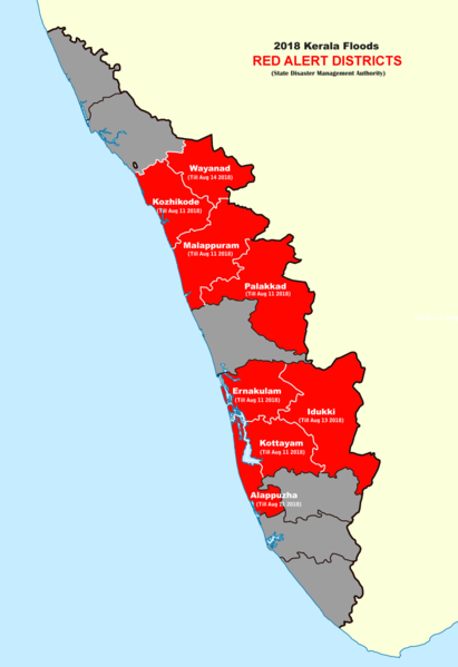 Kerala Floods Red Alert Districts Map